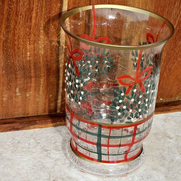 Fifth Avenue Crystal Mistletoe Hurricane Candle Holder 6" tealight votive New - Picture 10 of 15